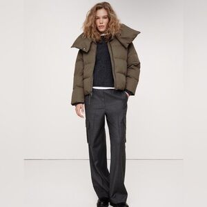 New $230 Banana Republic Short Puffer Coat Jacket Sycamore Brown Khaki S NWT